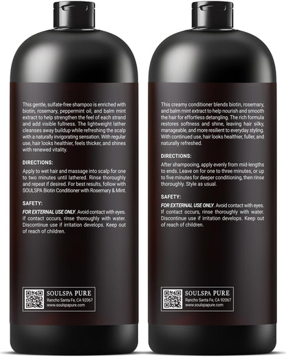 SOULSPA PURE Biotin Shampoo & Conditioner Set – 16 oz Each | Rosemary & Mint