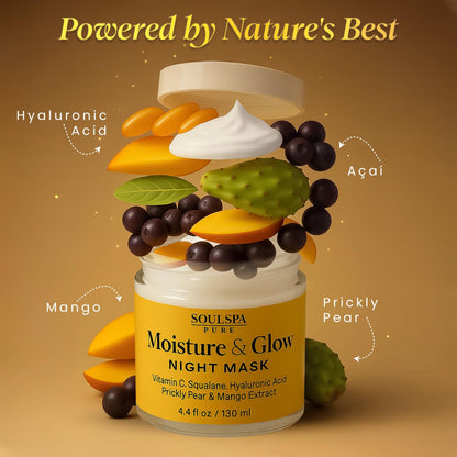 SOULSPA PURE Hydrating Face Mask – Overnight Mask with Hyaluronic Acid, Vitamin C, Squalane & Prickly Pear