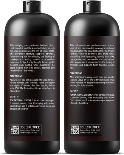 SOULSPA PURE Biotin Shampoo & Conditioner Set — Castor & Black Seed, Sulfate Free