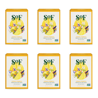 South Of France SoF Lemon Verbena Triple Milled Bar Soap – Coconut Oil & Organic Shea Butter – Vegan & Non-GMO – 6 Bars (6 oz Each)