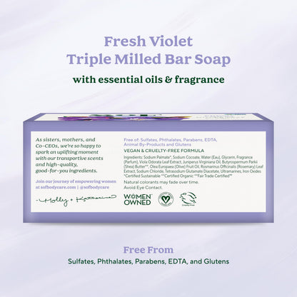 South Of France SoF Triple Milled Bar Soap – Fresh Violet with Coconut Oil & Organic Shea Butter | 6 oz Bar (6 Bars) | Vegan & Non-GMO