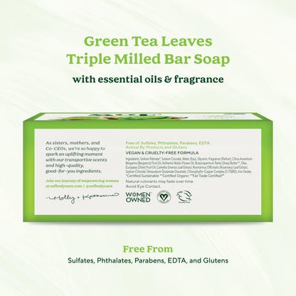 SoF Triple Milled Bar Soap – Coconut Oil & Organic Shea Butter | Vegan & Non-GMO | Green Tea Leaves, 6 oz Bar (Set of 6)
