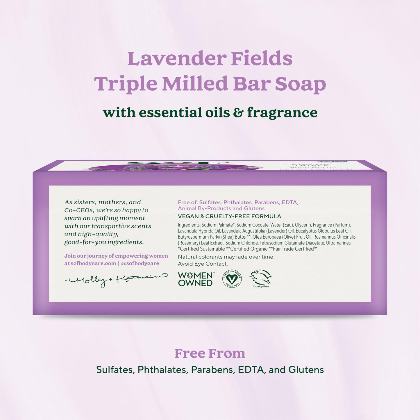 South Of France SoF Lavender Fields Triple-Milled Bar Soap – Coconut Oil & Organic Shea Butter, Vegan & Non-GMO | 6 oz Bar (Set of 6)