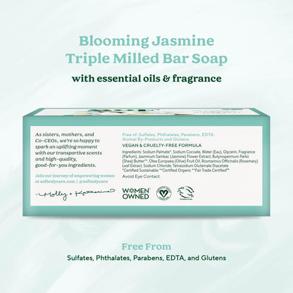 SoF Blooming Jasmine Triple Milled Bar Soap – Coconut Oil & Organic Shea Butter, Vegan & Non-GMO – 6 oz