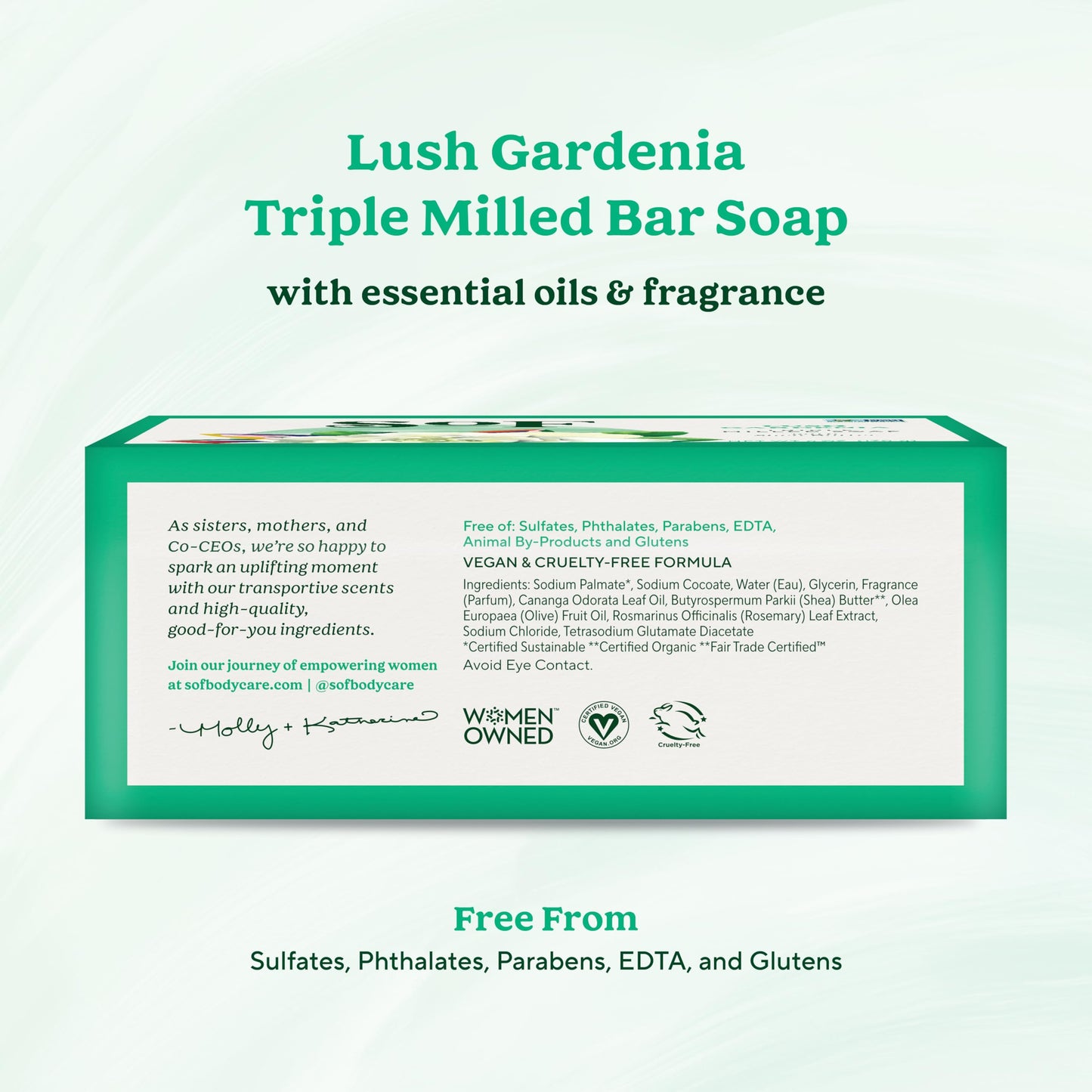 South Of France SoF Triple-Milled Gardenia Bar Soap – Coconut Oil & Organic Shea Butter, Vegan & Non-GMO, 4 x 6 oz