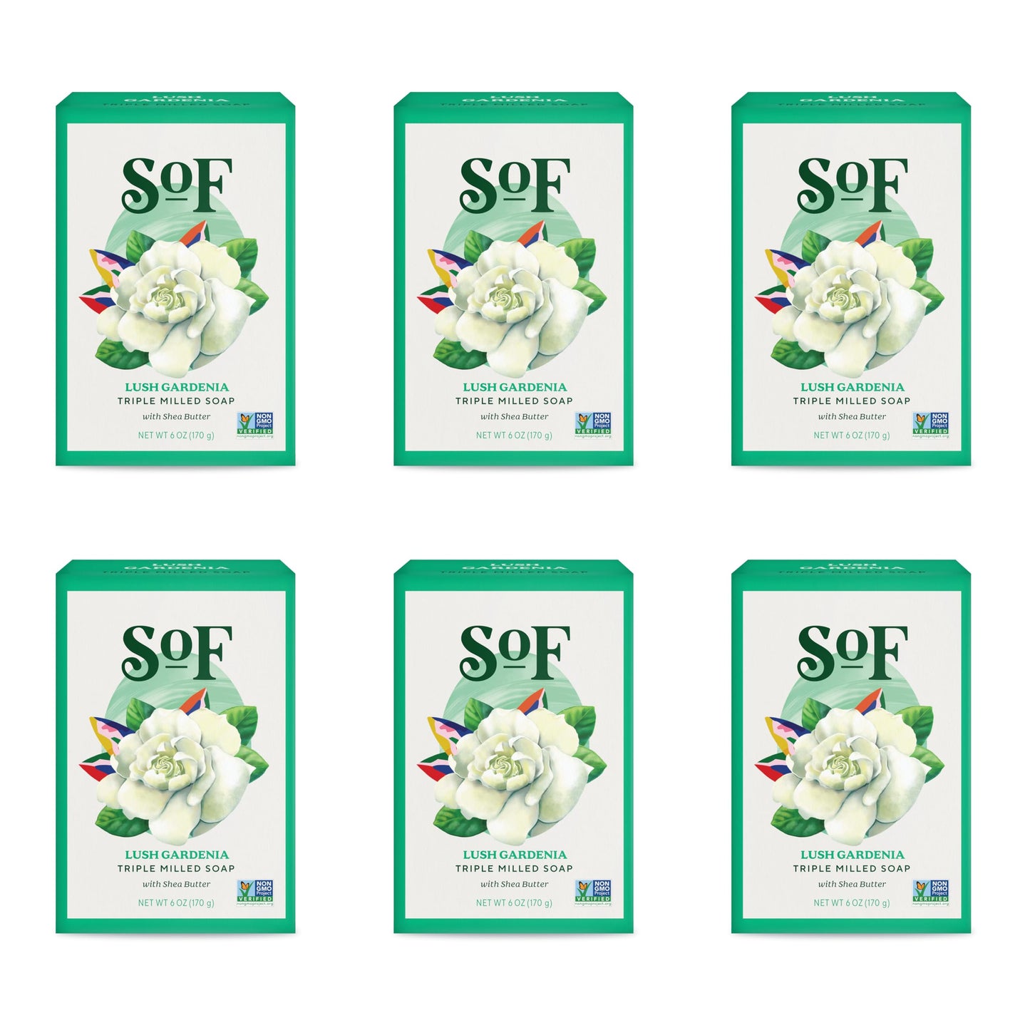 South Of France SoF Gardenia Triple Milled Bar Soap – Coconut Oil & Shea Butter | Vegan & Non-GMO | 6 Bars