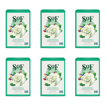 South Of France SoF Gardenia Triple Milled Bar Soap – Coconut Oil & Shea Butter | Vegan & Non-GMO | 6 Bars