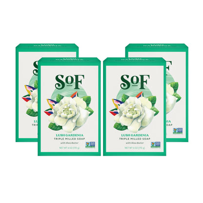 South Of France SoF Triple-Milled Gardenia Bar Soap – Coconut Oil & Organic Shea Butter, Vegan & Non-GMO, 4 x 6 oz