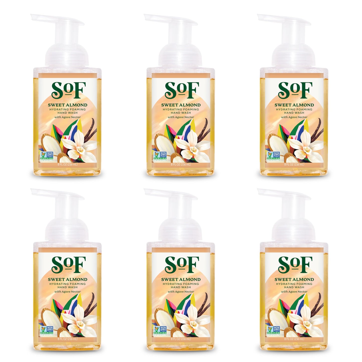 South Of France SoF Hydrating Foaming Hand Wash — Organic Agave & Coconut Oil (Vegan, Non-GMO) 8 oz × 6