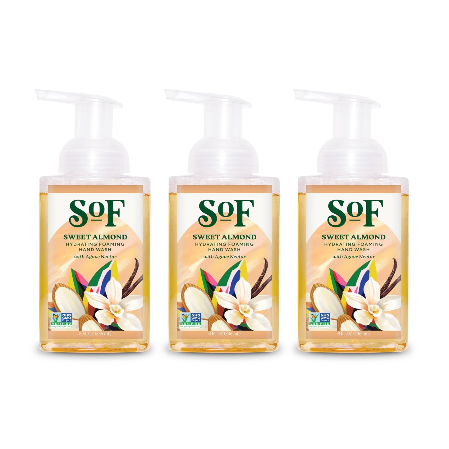 SoF Hydrating Foaming Hand Wash – Organic Agave Nectar & Coconut Oil (3x8 oz), Vegan & Non-GMO | South Of France