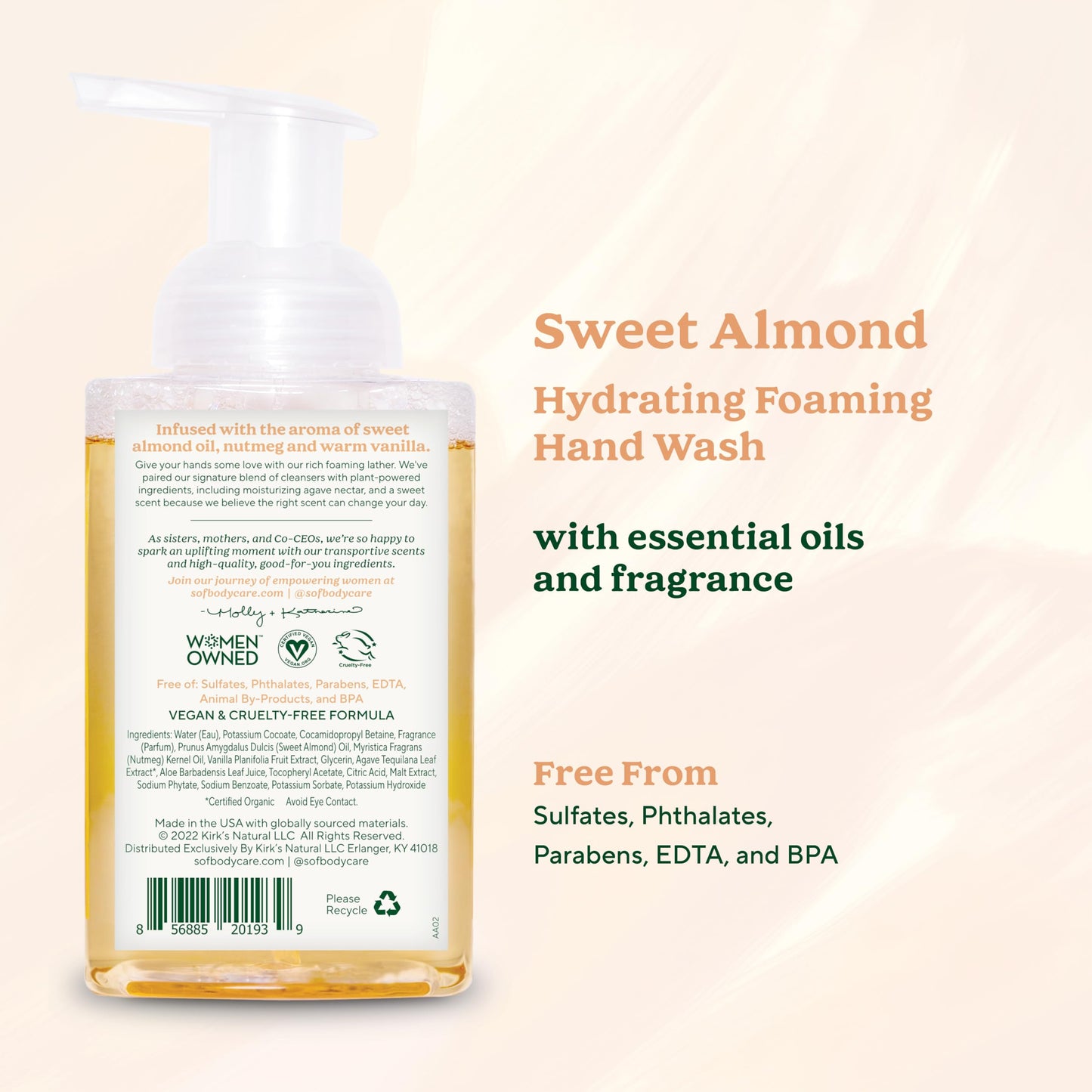 South Of France SoF Hydrating Foaming Hand Wash — Organic Agave & Coconut Oil (Vegan, Non-GMO) 8 oz × 6