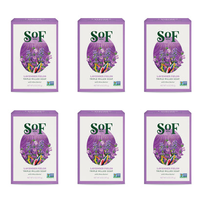 South Of France SoF Lavender Fields Triple-Milled Bar Soap – Coconut Oil & Organic Shea Butter, Vegan & Non-GMO | 6 oz Bar (Set of 6)