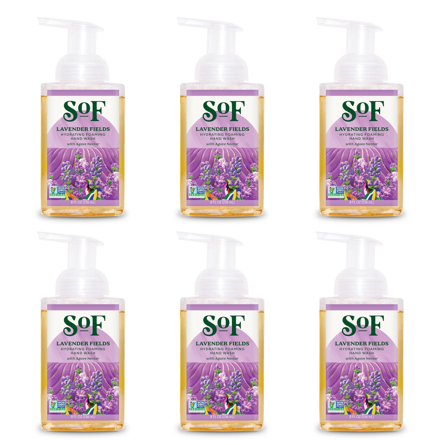 South Of France SoF Hydrating Foaming Hand Wash Lavender Fields – Vegan, Non-GMO, 8 oz (6 Pack)