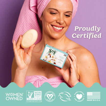 South Of France SoF Blooming Jasmine Triple Milled Bar Soap – Coconut Oil & Organic Shea Butter – Vegan & Non-GMO – 4 x 6 oz Bars