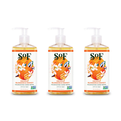 South Of France SoF Nourishing Hand Wash – Orange Blossom & Honey, 3 x 8 oz, Vegan & Non-GMO