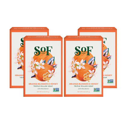 South Of France SoF Triple Milled Bar Soap – Orange Blossom & Honey, Coconut Oil & Shea Butter – Vegan & Non-GMO – 4 Bars