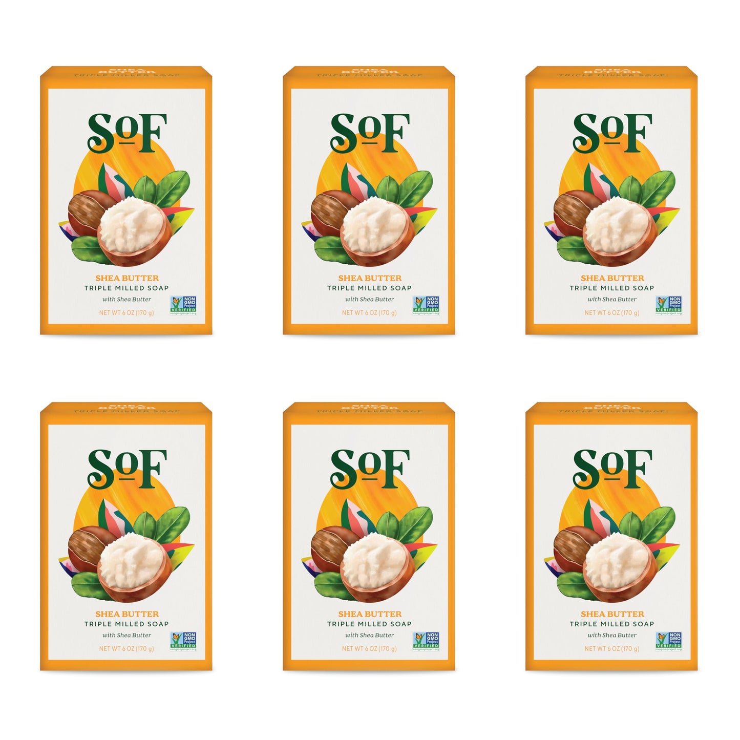 SoF Triple Milled Bar Soap - Coconut Oil & Shea Butter | Vegan & Non-GMO | 6 x 6 oz