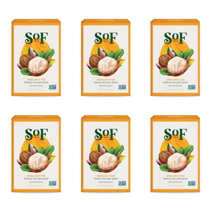 SoF Triple Milled Bar Soap - Coconut Oil & Shea Butter | Vegan & Non-GMO | 6 x 6 oz