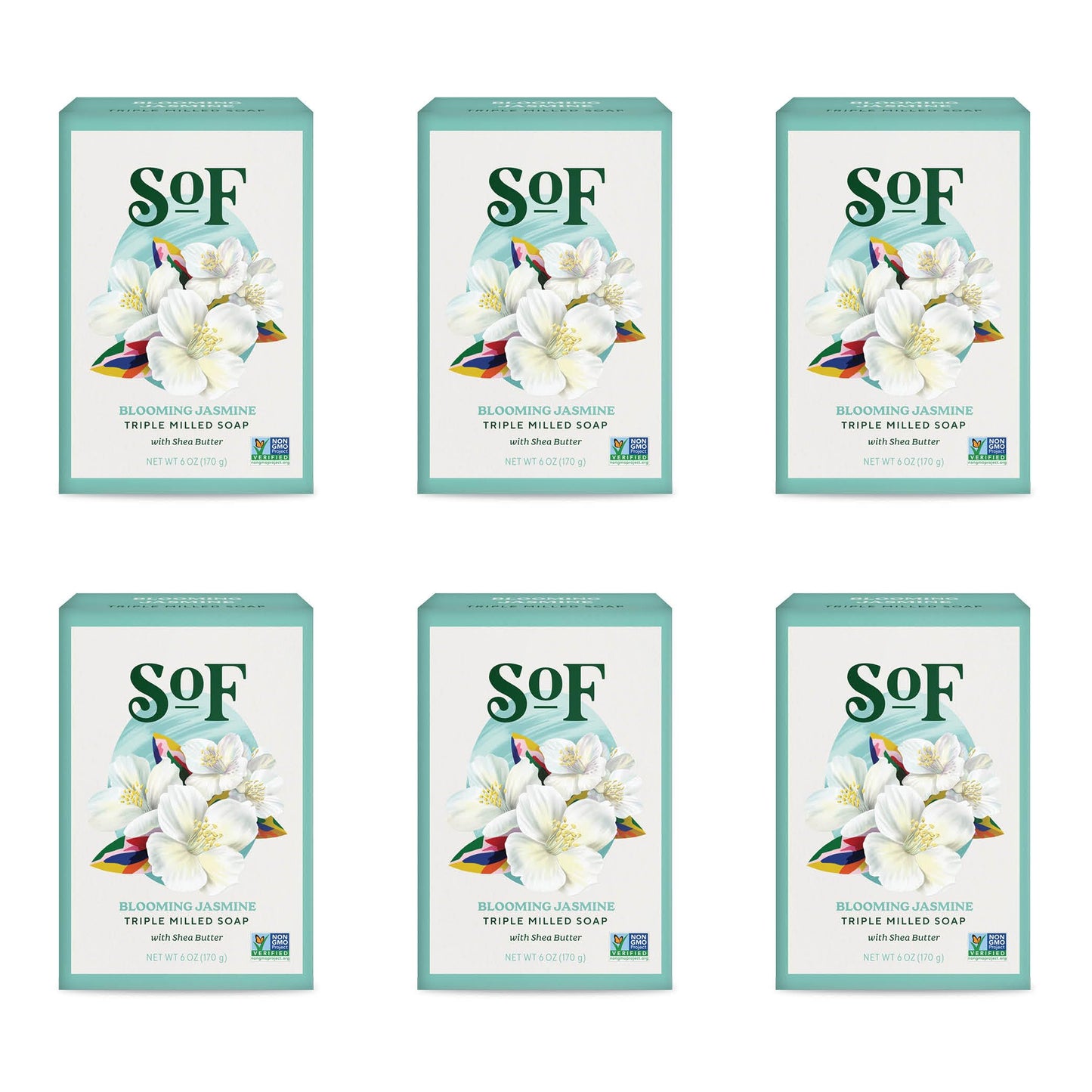 SoF Blooming Jasmine Triple Milled Bar Soap – Coconut Oil & Organic Shea Butter, Vegan & Non-GMO – 6 oz