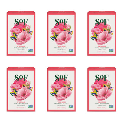 South Of France SoF Wild Rose Triple Milled Bar Soap – Coconut Oil & Organic Shea Butter | Vegan & Non-GMO | 6 x 6 oz