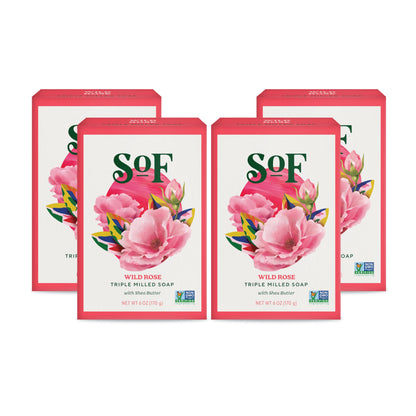 South Of France SoF Triple Milled Bar Soap – Wild Rose, Coconut Oil & Organic Shea Butter | Vegan & Non-GMO | Free From Phthalates, Sulfates & Parabens | 4 x 6 oz