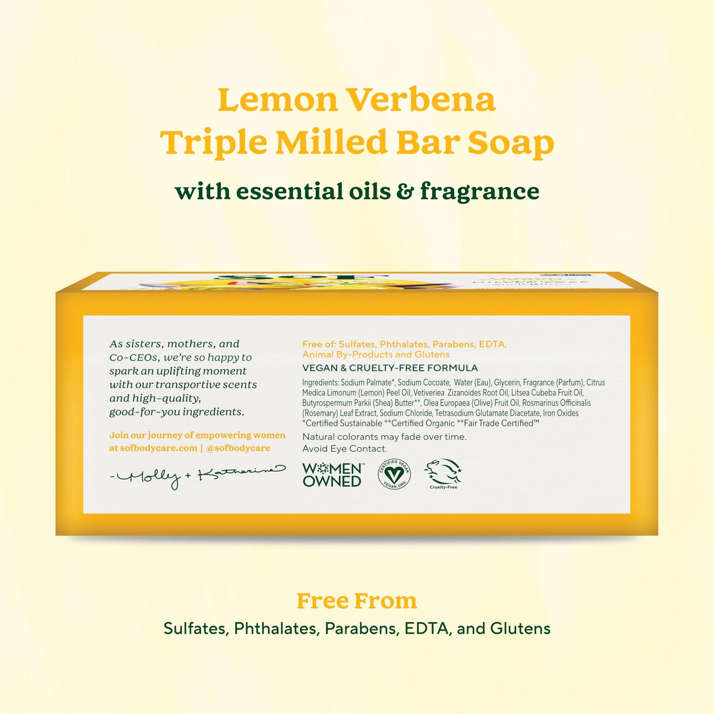 South Of France SoF Lemon Verbena Triple Milled Bar Soap – Coconut Oil & Organic Shea Butter – Vegan & Non-GMO – 6 Bars (6 oz Each)