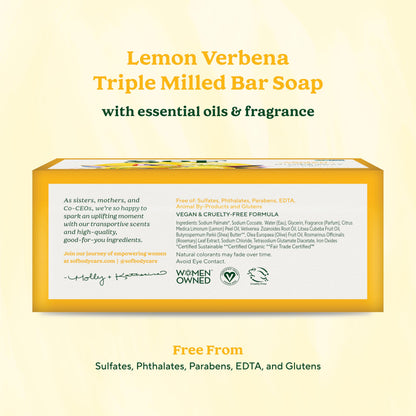 South Of France SoF Lemon Verbena Triple Milled Bar Soap – Coconut Oil & Organic Shea Butter – Vegan & Non-GMO – 6 Bars (6 oz Each)
