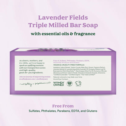 South Of France Lavender Fields Triple Milled Bar Soap - 4 x 6 oz Bars | Coconut Oil & Organic Shea Butter | Vegan & Non-GMO