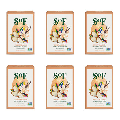 South Of France SoF Triple Milled Soap – Coconut Oil & Organic Shea Butter, Vegan & Non-GMO, Sweet Almond, 6 Bars (6 oz each)