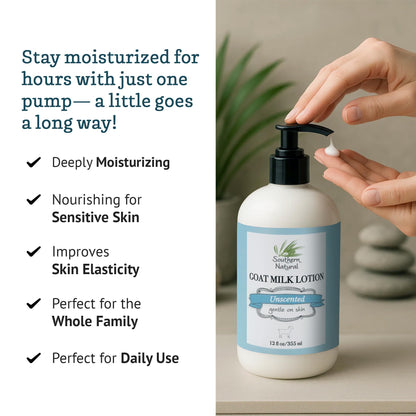 Southern Natural Goat Milk Lotion – Unscented 12oz for Dry & Sensitive Skin