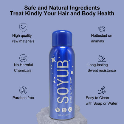 SOYUB Body Glitter Spray for Hair and Body | Quick-Dry, Long-Lasting Glitter Hairspray for Festivals & Parties