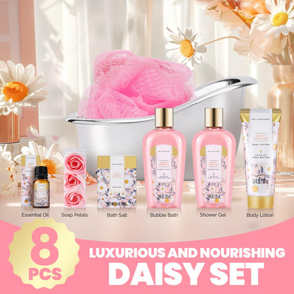 Spa Luxetique Daisy Gift Basket – 8pc Bath & Body Gift Set for Women