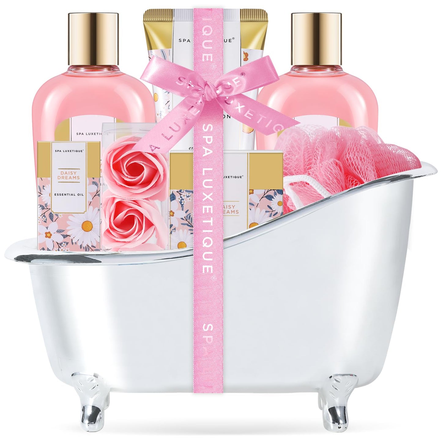 Spa Luxetique Daisy Gift Basket – 8pc Bath & Body Gift Set for Women
