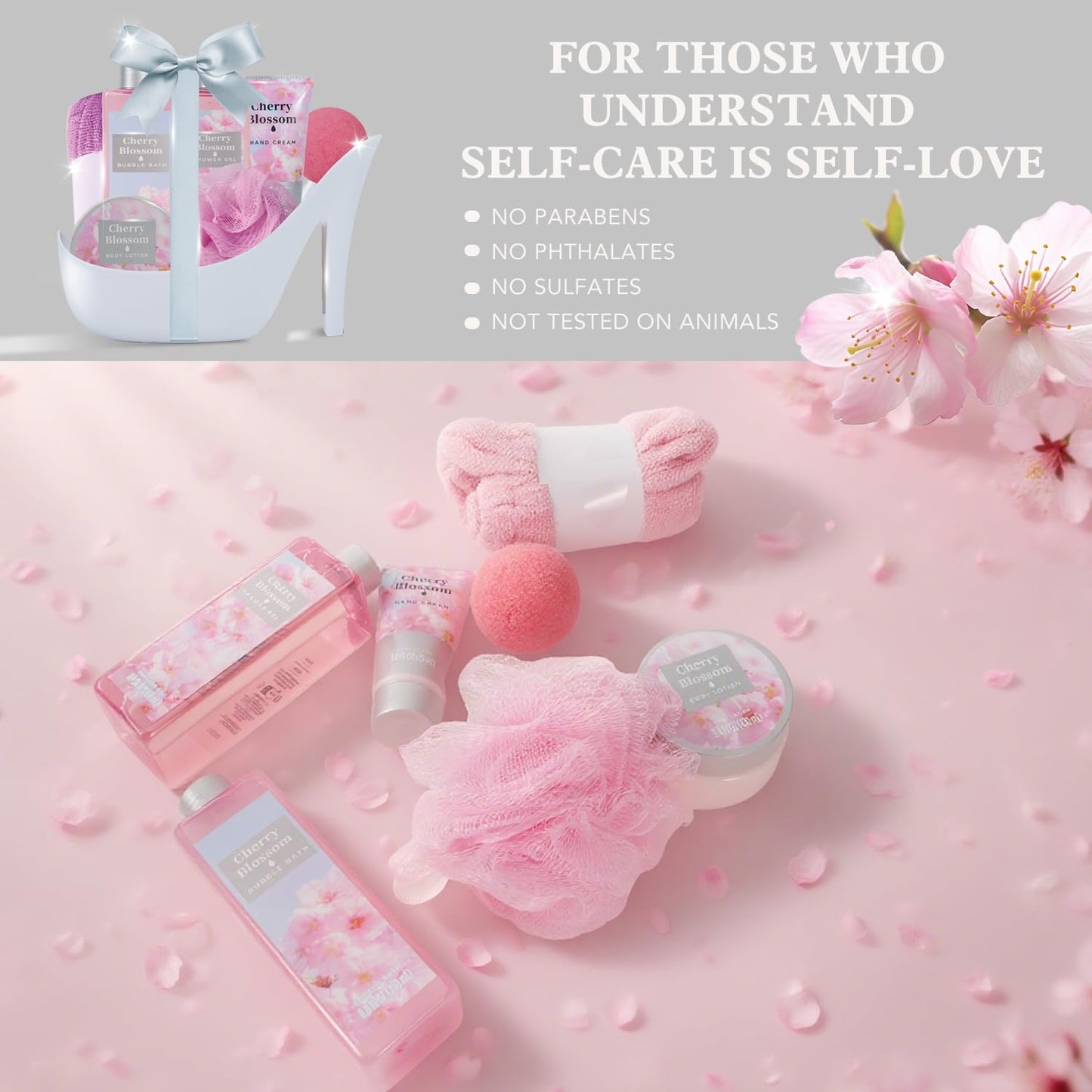 Spa Luxetique Valentines Day Gift Set – 8pc Cherry Blossom High Heel Spa Set for Women