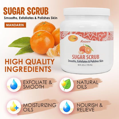 SPA REDI Mandarin Sugar Scrub 58 oz – Exfoliate, Hydrate, Glow