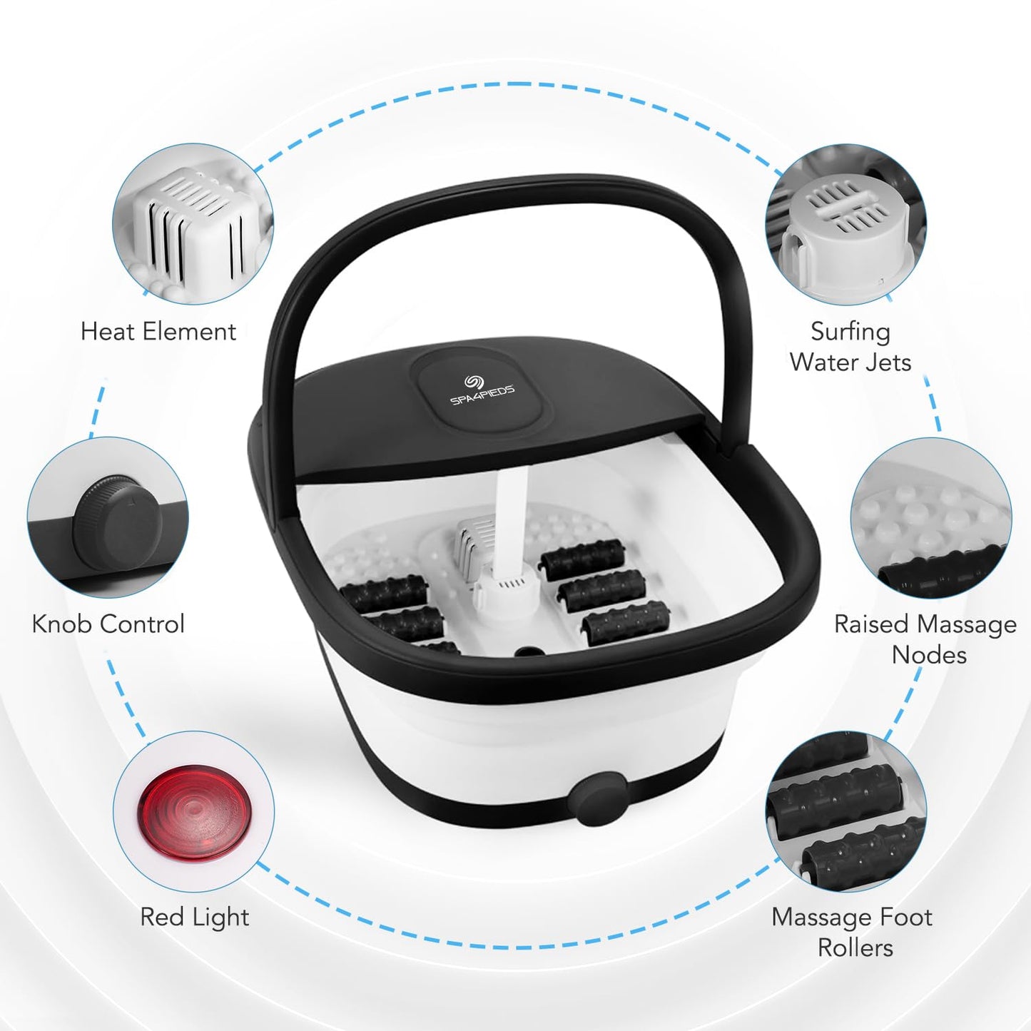 SPA4PIEDS Collapsible Foot Spa Bath — Heat, Massage Rollers & 10-in-1 Pedicure Kit