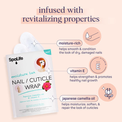 SpaLife Japanese Camellia Oil & Vitamin E Nail Cuticle Wrap 6-Pack – Hydrating Nail Masks for Brittle Nails