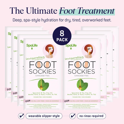 SpaLife Moisturizing Foot Sockies — Intensive Hydration Foot Mask for Dry, Cracked Feet | 8 Pack