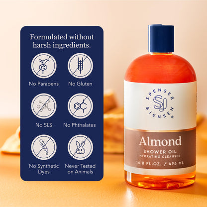 Spenser & Jensen Hydrating Almond Shower Oil - Sulfate-Free Moisturizing Body Wash for All Skin Types - 16.8 oz