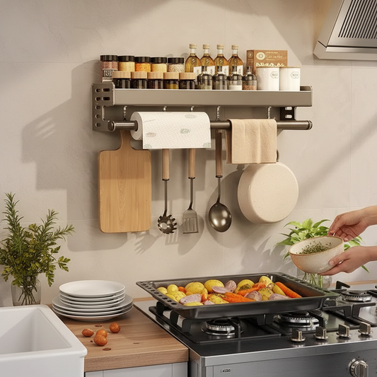 Wall Mounted Spice Rack Space Saving Kitchen Organizer Durable Storage Shelf
