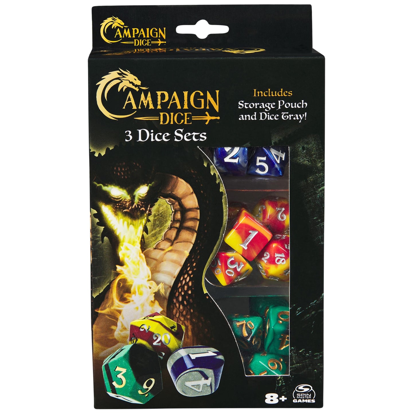 Spin Master Campaign Dice – 21 Polyhedral RPG Dice with Tray & Pouch