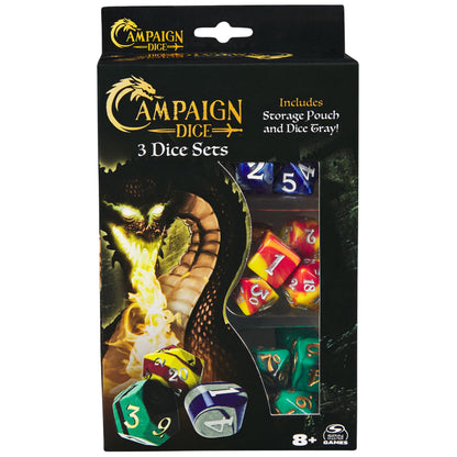 Spin Master Campaign Dice – 21 Polyhedral RPG Dice with Tray & Pouch