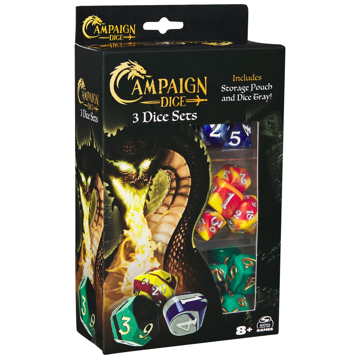 Spin Master Campaign Dice – 21 Polyhedral RPG Dice with Tray & Pouch