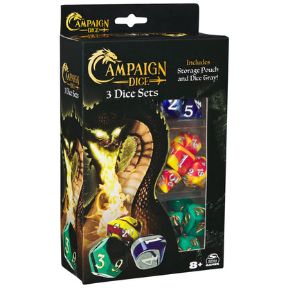 Spin Master Campaign Dice – 21 Polyhedral RPG Dice with Tray & Pouch