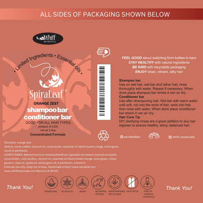 Spiraleaf Orange Zest Shampoo Bar & Conditioner Bar Set – Fragrance-Free, Limited Ingredients