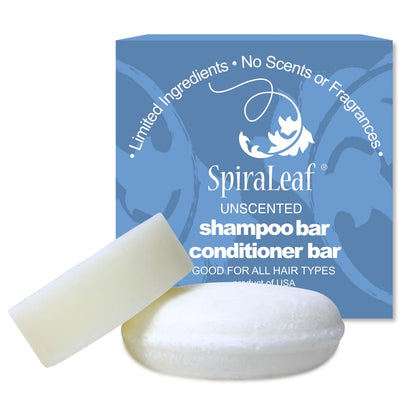 Spiraleaf Solid Shampoo Bar & Conditioner Bar Set – Unscented, Fragrance-Free, Limited Ingredients