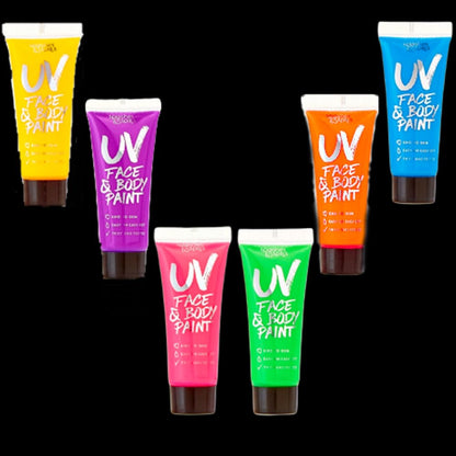 Splashes & Spills UV Face & Body Paint 6-Pack – Non-Toxic Neon Glow Under Blacklight