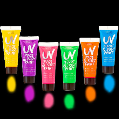 Splashes & Spills UV Face & Body Paint 6-Pack – Non-Toxic Neon Glow Under Blacklight