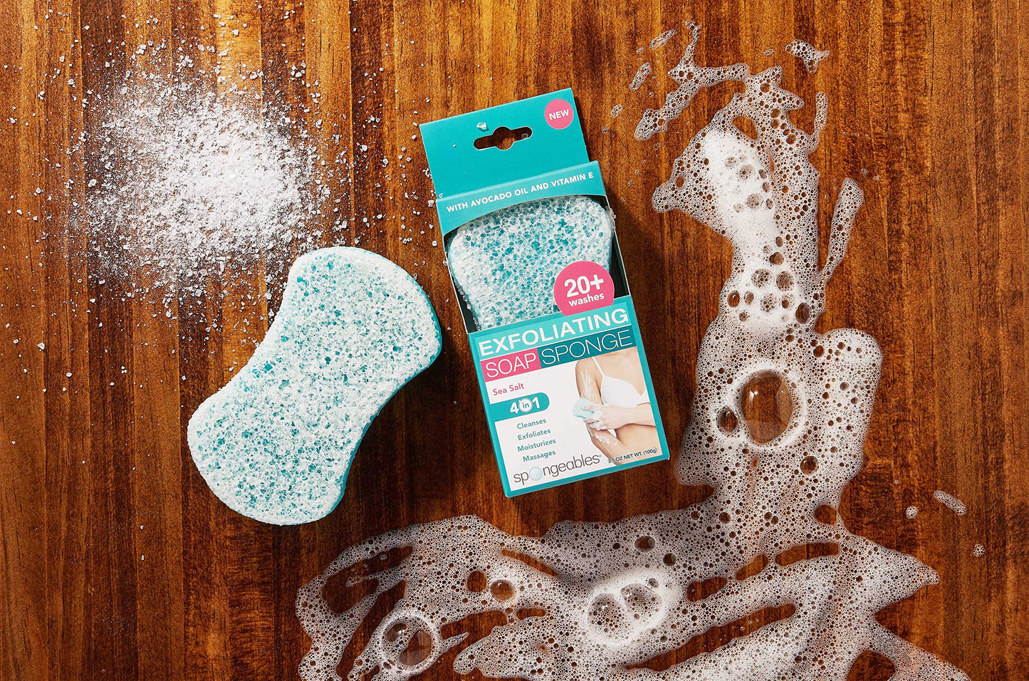 Spongeables Sea Salt Body Wash Sponge – 20+ Wash, 3 Count | Paraben-Free & Vegan