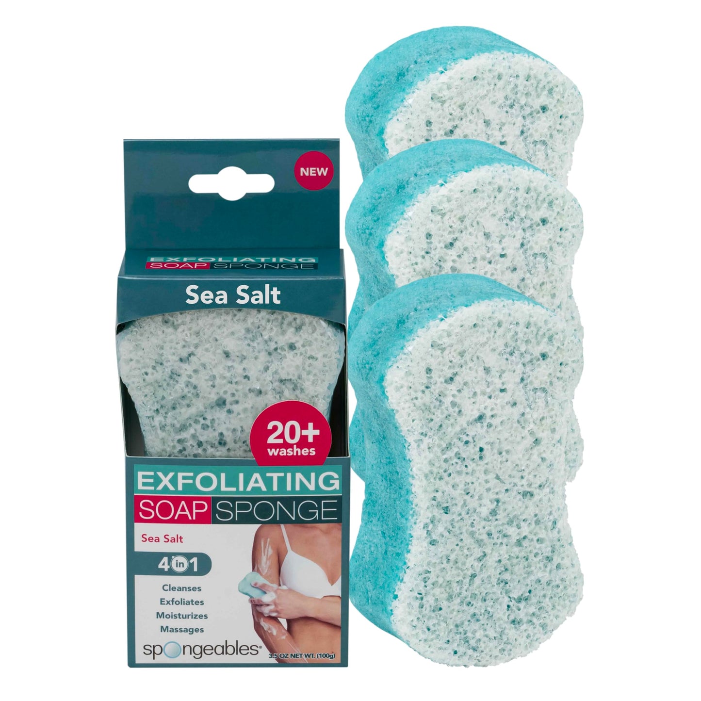 Spongeables Sea Salt Body Wash Sponge – 20+ Wash, 3 Count | Paraben-Free & Vegan